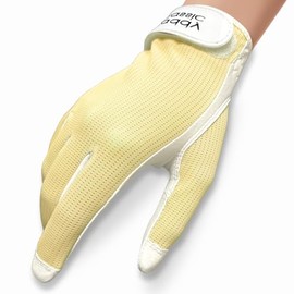 Caddy Classic Signature Sun Glove – Premium Summer Golf Glove with Leather Palm & Air Mesh – Right or Left Hand (Yellow, Medium, Worn ON Right Hand)