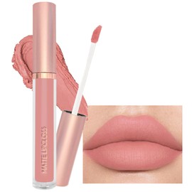 Nude Pink Lipstick Long Lasting, Matte Lip Gloss, Natural Non Stick Cup Waterproof Liquid Lipstick, Smooth Velvet Moisturizing Lip Stick Lip Makeup for Women