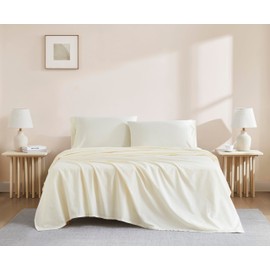 Linen Closet Luxury Cotton 144 Thread Count Organic Cotton 4-Piece Sheet Set, King, Fresh Ivory