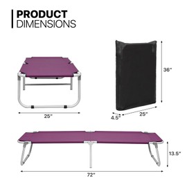 MoNiBloom Camping Cot for Adults Easy Setup Folding Cot Bed with Storage Bag for Outdoor Camping, Lounging and Elevated Napping, Support 300 lbs, Purple