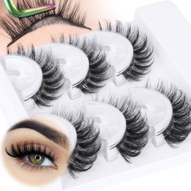 Russian D Curl Self Adhesive Eyelashes Cat Eye Lashes Fluffy Self Adhesive Lashes Strips Reusable Thick Pre Glued Lashes No Glued Needed Long Volume Faux Mink Eyelashes 10-18MM 3 Pairs by Zegaine