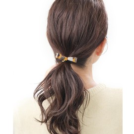 KOBE VINGTAINE H-643-BR Tortoise Shell Simple Ribbon Hair Elastic, Marble Hair Accessory, Brown