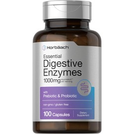 Horbäach Essential Digestive Enzymes | 100 Capsules | Enzyme Blend for Men & Women | Non-GMO & Gluten Free Supplement
