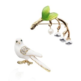 Acxico 2 pcs Women Fashion Sweet and Lovely Lily of The Valley Brooch + Fashion white pigeon enamel brooch