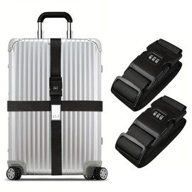 Suitcase Straps Pack of 2, Adjustable Suitcase Strap, 5 x 200 cm Suitcase Strap with Combination Lock, Suitcase Straps with Name, Suitcase Strap for Suitcase, Luggage, Travel Bag (Black)