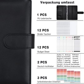 A6 Binder Budget Planner German: Money Organiser Budget Planner with 12 Binder Pockets, 12 Budget Sheets German, Label Stickers Savings Book for Travel, Diary and Gift