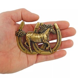 Unbranded Men's Double Horseshoe Horse Belt Buckle Antique Bronze Western Fits 1.5 in Belt