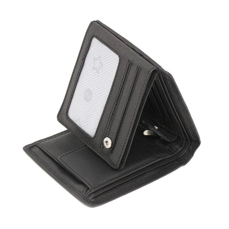 MORUCHA Mens RFID Blocking Real Leather Trifold Passcase Wallet M55