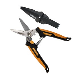 CEERAYZ 185mm Notch Scissors All Purpose Heavy Duty, Garden Shears, Scissors for DIY Projects, Office, Production Lines, Pruning, with Protective Sheath (Black/Orange)