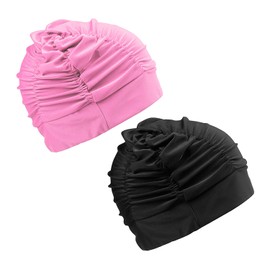 CVFRTT 2 Pieces Women'S Swimming Caps, Long Hair Waterproof Swimming Caps, Pleated Swimming Caps, Elastic Swimming Caps, Swimming Gear, Swimming Accessories