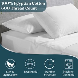 Split California King Sheets Set - 100% Egyptian Cotton, 600 Thread Count - 5 PCs, Split Cal King Sheets Sets for Adjustable Beds - Luxury Soft Hotel-Quality Sheets with Sateen Weave - White
