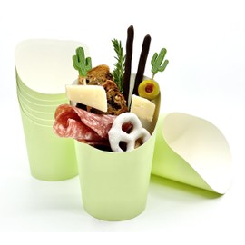 Colored Charcuterie Cups 14oz | French Fries, Popcorn, Candy, Appetizers. Pack of 50 Disposable Paper Snack Cups (Green)