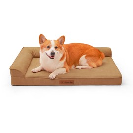 Rainmr Orthopedic Dog Bed Medium Size Dog, Memory Foam Dogs Bed for Medium Dogs, Washable and Removable Microsuede Cover, Waterproof Liner, Non-Skid Bottom, 35x23x6 Inches, Khaki