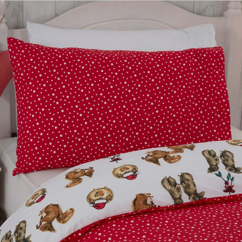 Sleepdown Forest Animals Red White Reversible Duvet Cover Bedding Set