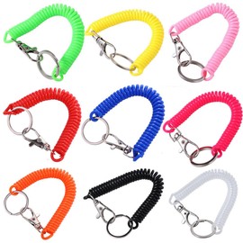 9 Pcs Spiral Retractable Spring Coil Keychain Theftproof Anti-lost Stretch Cord Safety Key Ring with Metal Lobster Clasp for Keys Wallet Cellphone, Multicolor