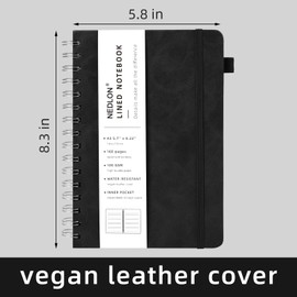 Lined Spiral Notebook Journal for Women Men 160 Pages A5 College Ruled Hardcover Leather with Pen Holder Notebook Journals for Note Taking Work (Black)