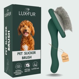 LUXFUR Premium Dog Slicker Brush – Doodle Grooming Brush for Long Haired Dogs - Goldendoodle, Labradoodle, Poodle & Golden Doodle – Ideal for Wavy & Curly Hair - Detangles & Fluffs Curly, Double Coats