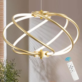Jyforid Gold Modern Chandelier LED Pendant Light Dimmable Contemporary Chandelier for Dining Room Entryway Kitchen Foyer, 3000K-6000K