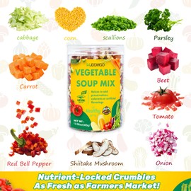 Vegetable Soup Blend, Dried Dehydrated Vegetables Ramen Noodle Soup Toppings, Include Onions Bell Peppers Carrots Tomato Dices Beet Parsley Shiitake Mushroom Scallion Green Onion Corn Cabbage (10.58oz Mixed Vegetables)