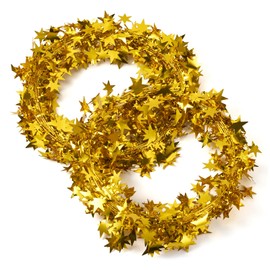 Magibeads 49.2 FT Star Tinsel Garlands with Wire Gold Christmas Star Wire Tinsel Garlands Glitter Xmas Tree Hanging Decorations for Party Holiday Wedding Birthday Tree Wall Rail