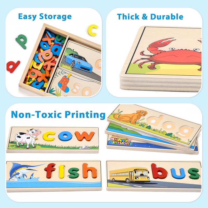 Atoylink Wooden Spell Learning Toys for 2 3 4 5