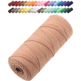 GOHOF Macrame Cord 2mm x 205m Premium Cotton Macrame Rope, 3 Strand Twisted Soft Cotton Cord, One of The Most Perfect Materials for Macrame Art, Cotton String Without Chemicals (Salmon)