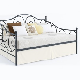 Cottington Lane Luxury Box Pleated Bed Skirt with Split Corners for Daybeds, Three Side Coverage Premium Brushed Microfiber Ivory Tailored Daybed Skirt Twin 18 Inches Drop, Classic Platform Fit