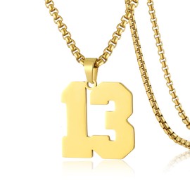 SKQIR Number Necklace for Men Baseball Gold Baseball Jersey Number Pendant for Athletes Number Chain for Boys Sport Stainless Steel（Number：13
