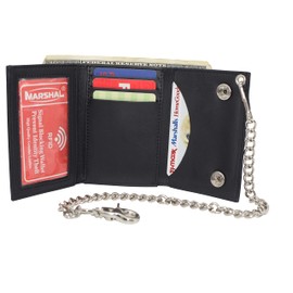 Mens Wallets Black Trifold RFID Protection Real Leather Skull Biker Chain For Men (Skull)