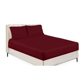 Sapphire Collection Fitted Sheet Non Iron Percale 180 Thread Count Polycotton Plain Fitted Sheets (King, Burgundy)