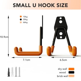 Wallavant Skateboard Hooks 2-Pack Small Utility Heavy Duty Holder Garage Storage Wall Mount for Stroller Tennis Garden Tool Household Warehouse Shed