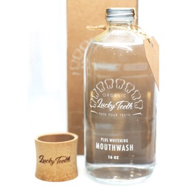 Organic MouthaWash - Plus WHITENING + Remineralizing Toothpaste Pack- Whitens, Refreshes. Food Grade Peroxide + Essential Oils. Vegan and Cruelty Free. Glass Jar (16 oz) (Charcoal, 2 oz)