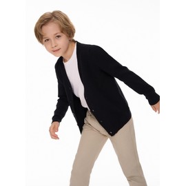 SMILING PINKER Boys' Cardigan Children's Cotton V-Neck Cardigan with Button Placket, black