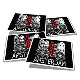 Vinyl Rectangle Stickers (Set of 4) 10cm - Amsterdam Netherlands Holland Travel for Laptops, Tablets, Luggage, Scrap Booking, Fridges #58779