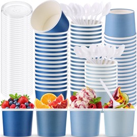 Eaasty 52 Pack Paper Ice Cream Cups 9oz Colored Disposable Dessert Bowls with Lids & Spoons Bulk for Summer Party, Pool BBQ, Birthday Baby Shower Party Supplies(Gradient Sea Blue)