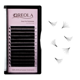 Oreola Self Fanning Eyelashes, 0.07 C Curl 9-16 mm Easy Fan Eyelashes for Volume Technology 2D 3D 5D 6D 10D Volume Eyelashes, Matte Black Artificial Eyelash Extensions for Cat Eye Makeup