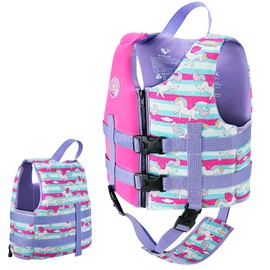 Pottwal Swim Vest for Kids - Swim Jacket for 1-3 Years (17.5-39.5LBS) - Buoyancy Aid Made of Neoprene & EPE - with Adjustable Crotch Strap - Red Purple Unicorn
