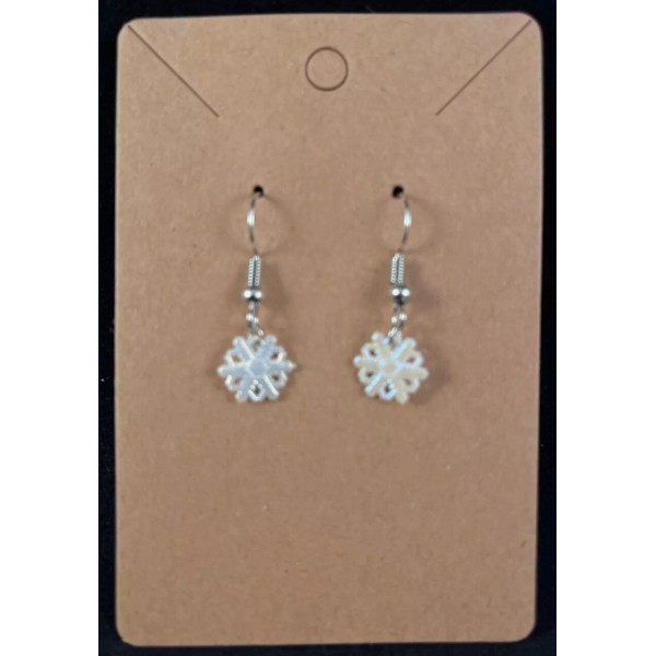 Unbranded White Winter Snowflake Earrings - Silver Hooks - Dangle