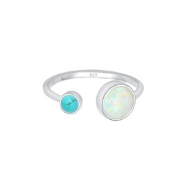 Elli Women's Boho Open Adjustable Ring with Synthetic Opal and Howlite in 925 Sterling Silver, Silver, Opal