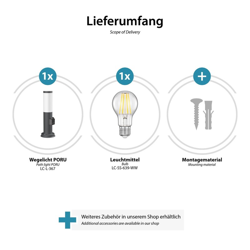 ledscom.de Poru Bollard Light with Socket for Outdoor Use, Anthracite,