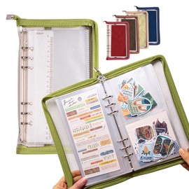 Navy Peony Wander Keeper Slim Stationery Binder (Tuscan Olive) - A5 Slim Sleeves, Curated Travel Colours, Portable Zipped Organiser - for Stickers, Photo Cards