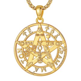 CELESTIA Tetragrammaton Necklace Amuleto de Proteccion 18K Gold Sterling Silver Pentagram Necklace for Mens Pentacle Jewelry Witchy Gifts for Men Women Pagan Talisman