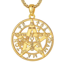 CELESTIA Tetragrammaton Necklace Amuleto de Proteccion 18K Gold Sterling Silver Pentagram Necklace for Mens Pentacle Jewelry Witchy Gifts for Men Women Pagan Talisman