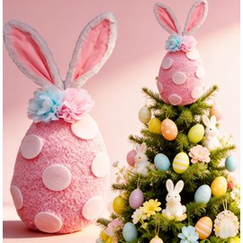 Easter Christmas Tree Topper Decorations, 9 Inches Large Easter Christmas Tree Ornaments Bunny Egg for Home Indoor Party