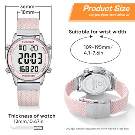 Hearkent Ladies Pedometer Watch for Walking-Step Tracker Watch with Calories Counter-Non Bluetooth Pedometer Watches-LCD Large Numbers-30M Waterproof Watch-Wrist Watch Step Counter for Women(Pink)