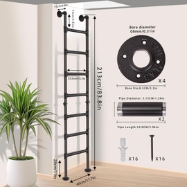 7FT Ladder for Loft, Wall-to-Floor Egress Ladder with 7 Rungs, Wrought Iron Metal, 330lbs Capacity, Indoor Outdoor Use for Basement Windows, Attics, Lofts, Dorms & Home