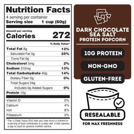 ICON Meals Protein Popcorn, High Protein Popcorn, All Natural, Air Popped, Zero Added Sugar, 10g Protein, 1 Bag (8.5 oz, Dark Chocolate Sea Salt)