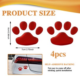 WINUERK 4PCS 3D Dog Paw Print Sticker, PVC Car Footprint Sticker, Waterproof Cute Dog Paw Print Emblem Decal, Universal Car Exterior Emblem Decor Stickers Accessories for Auto Bumper Window Laptops