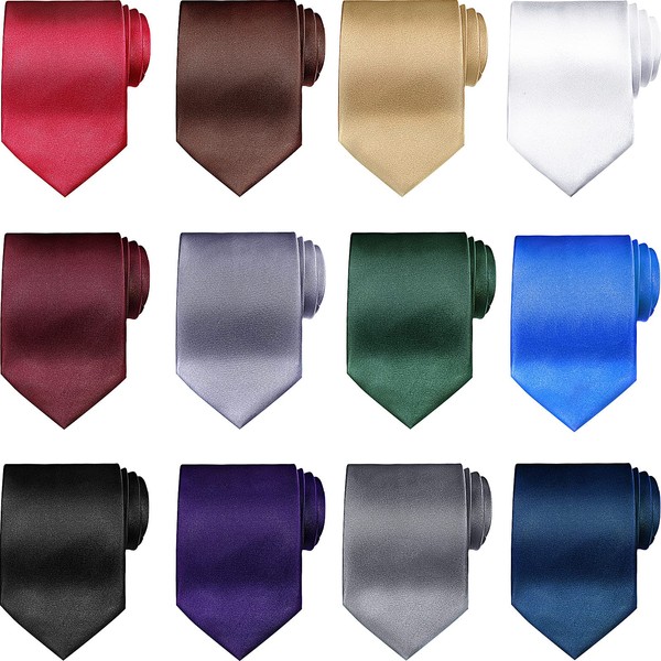 Syhood 12 Pieces Solid Satin Ties Pure Color Ties Set Business Formal Necktie Tie for Men Formal Occasion Wedding (Classic Colors)