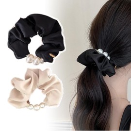 Scrunchie, Silk Hair Elastic, Pearl, Stylish, Simple, No Trace, Painless, Adult (Pack of 2) (a)